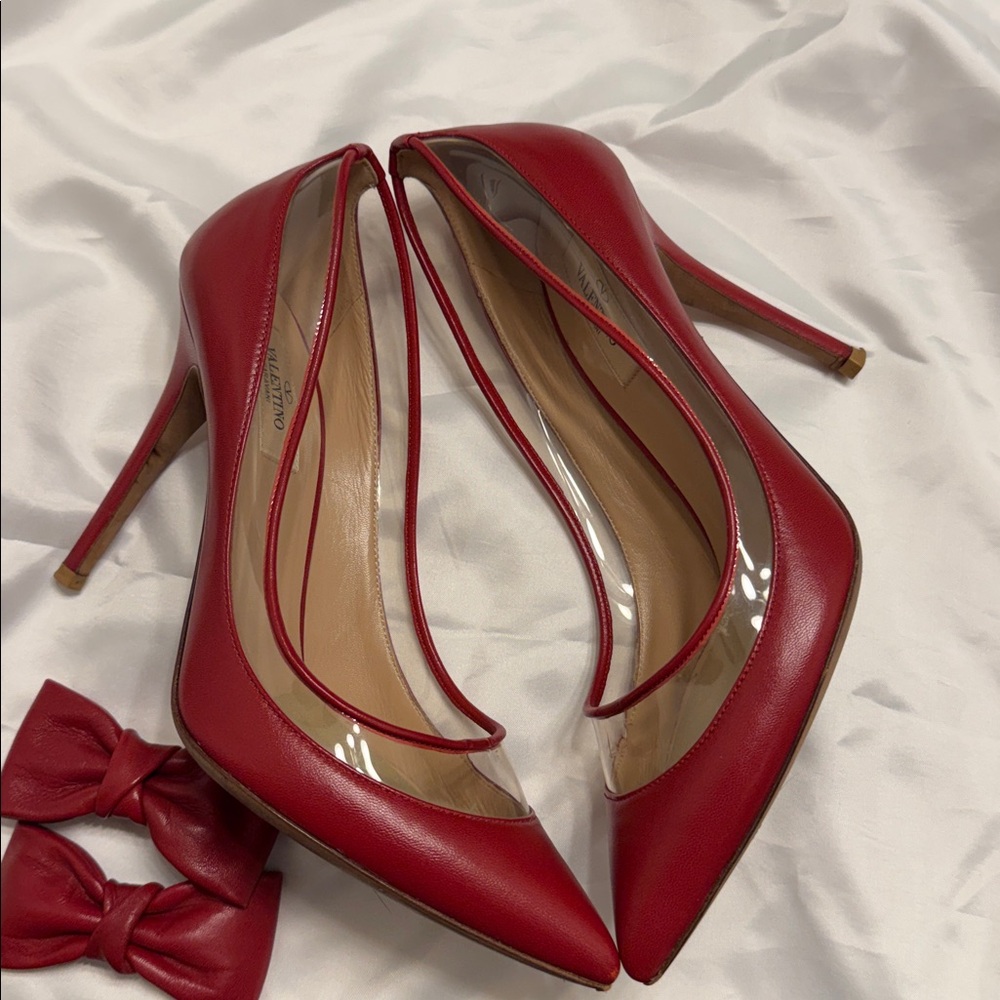 Valentino Red Leather Bow Heels 38.5 - Picture 11 of 12